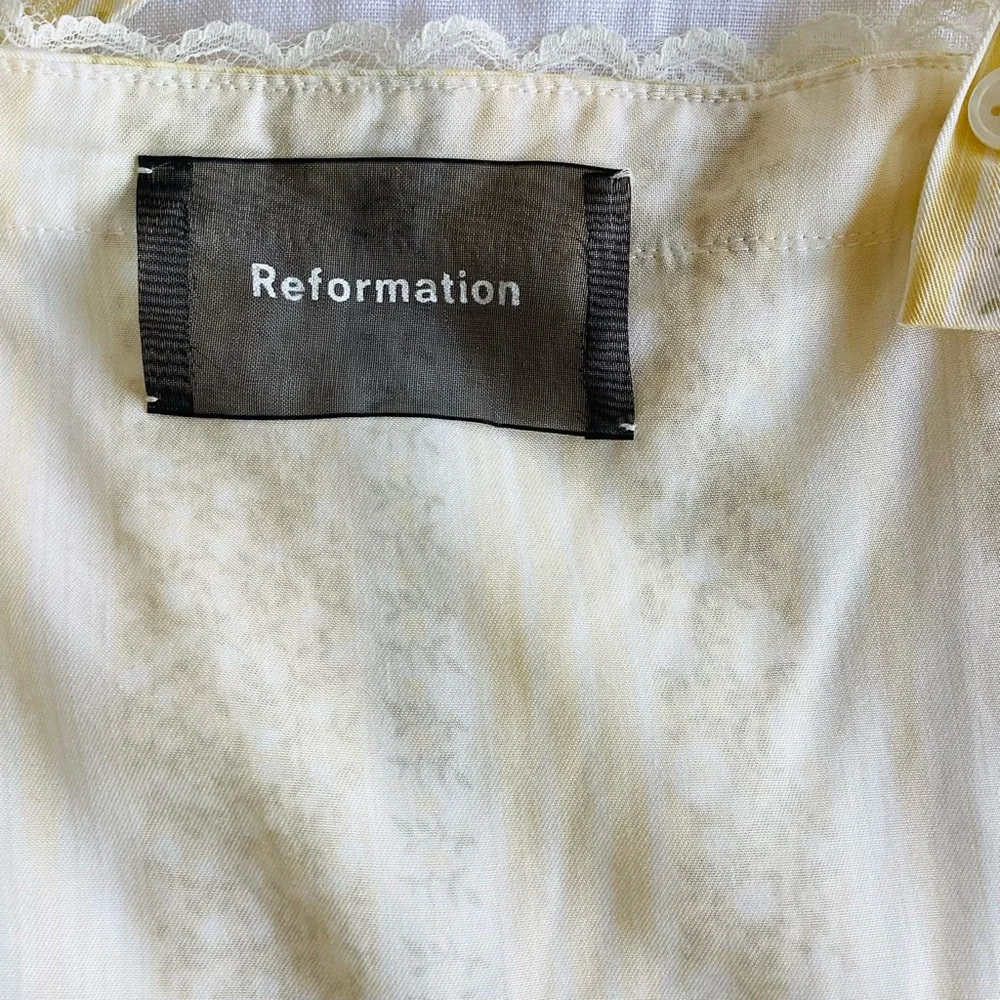 Reformation Yellow Stripes Lace Trim Embellishment Midi Dress SZ 0 - Picture 6 of 7